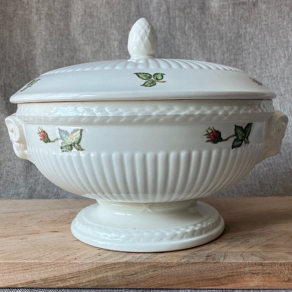 Vtg Wedgwood Edme Moss Rose Porcelain Brown Stamp 60s Round Covered Vegetable